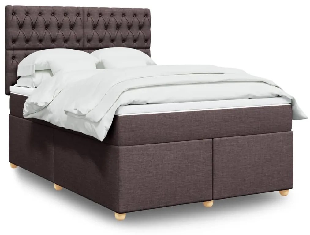 vidaXL Pat box spring cu saltea, maro închis, 140x200 cm, textil