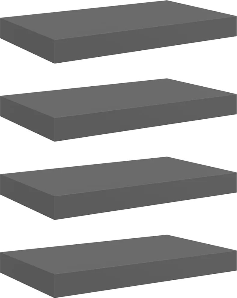 vidaXL Rafturi de perete, 4 buc., gri extralucios, 40x23x3,8 cm, MDF