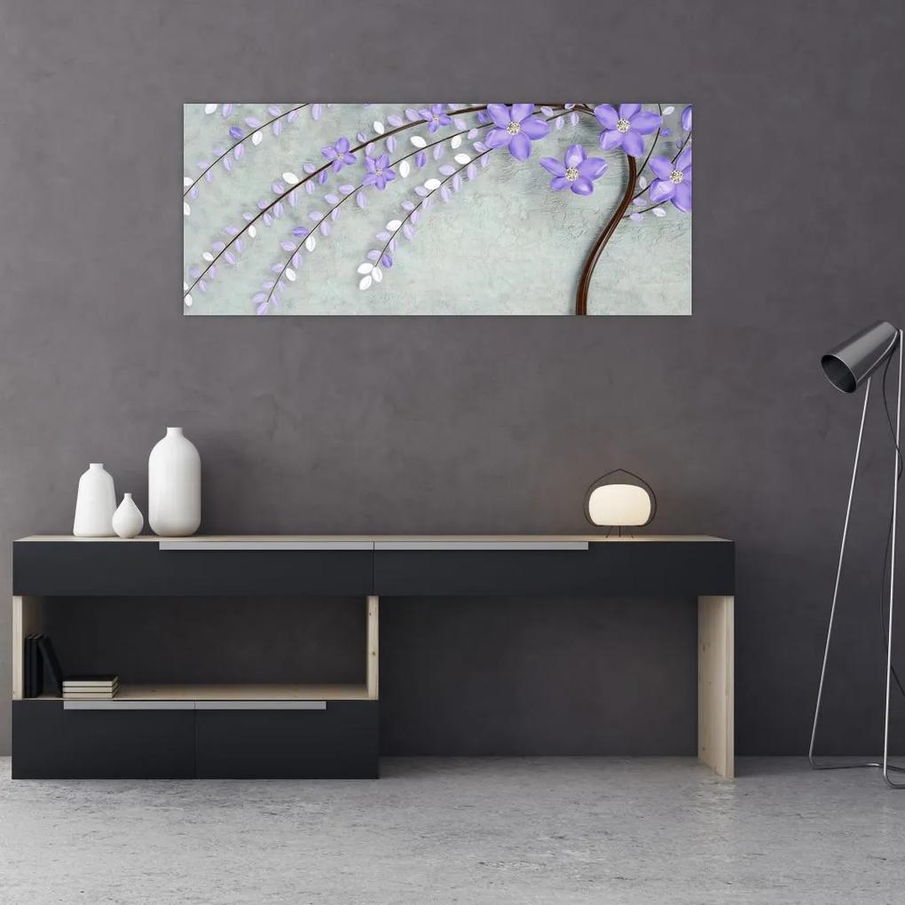 Tablou - ploaie violetă (120x50 cm), în 40 de alte dimensiuni noi