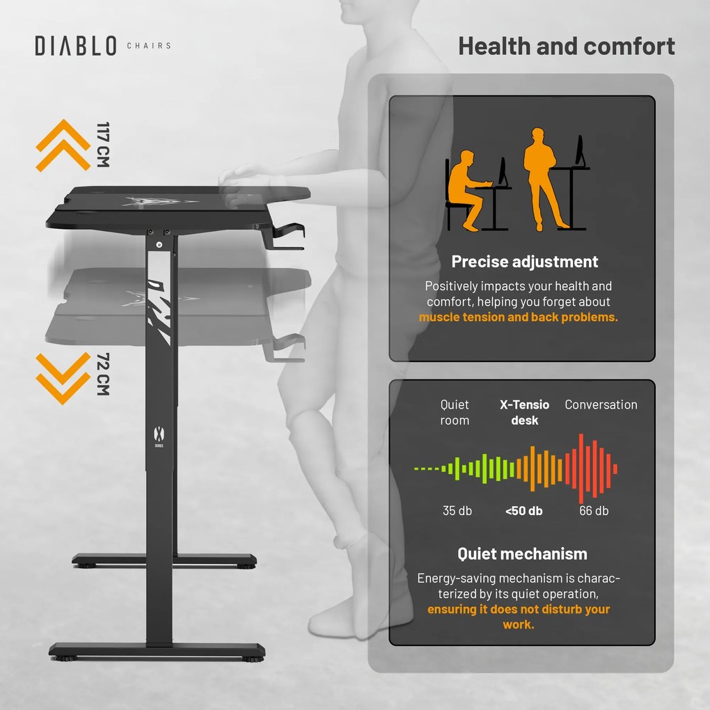 Birou Cu Înalțime Reglabilă Diablo X-Tensio 1600 Negru