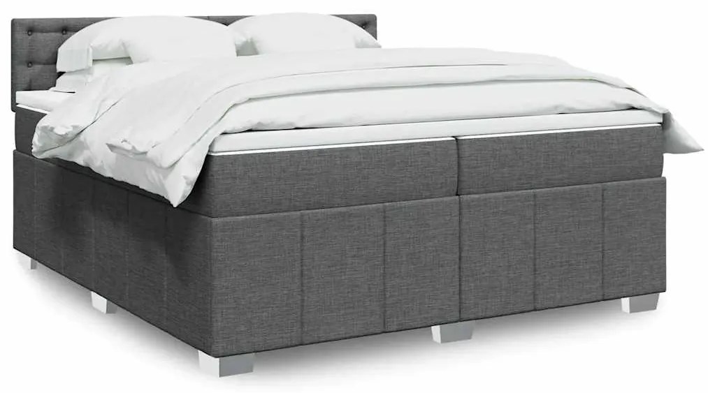 vidaXL Pat box spring cu saltea, gri închis, 200x200 cm, textil