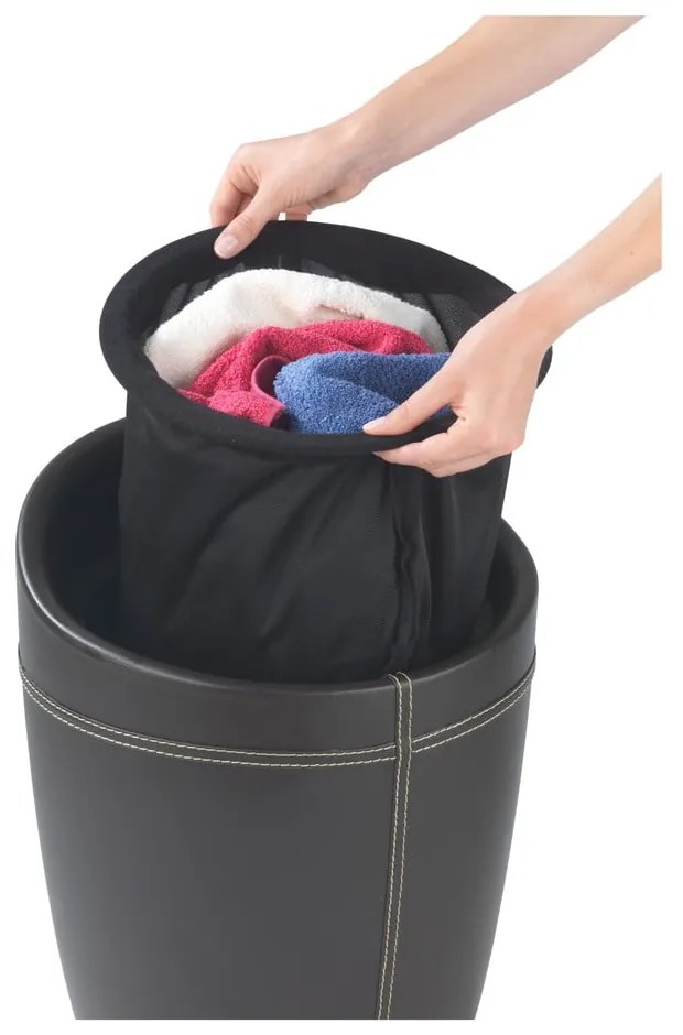 Coș de rufe taburet Wenko Linen Look, 20 l, negru