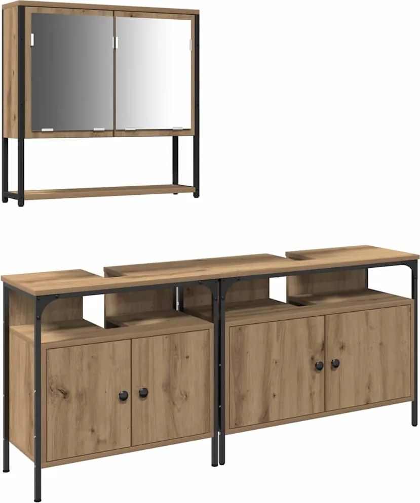 vidaXL Set de mobilier pentru baie cu raft 3 pcs Maro Lemn compozit