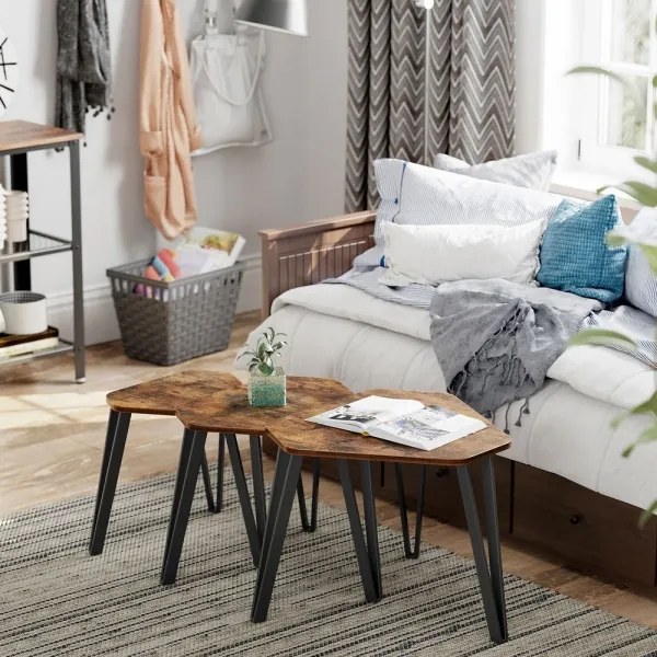 Set de 3 măsuțe laterale ELDUR maro/negru