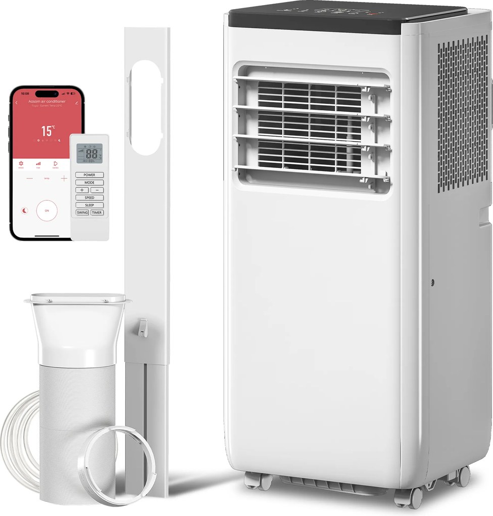 HOMCOM Aparat de aer condiționat portabil 10.000 BTU 4 în 1 - răcire, dezumidificator, ventilator cu WiFi pentru 30 m² Alb | Aosom Romania