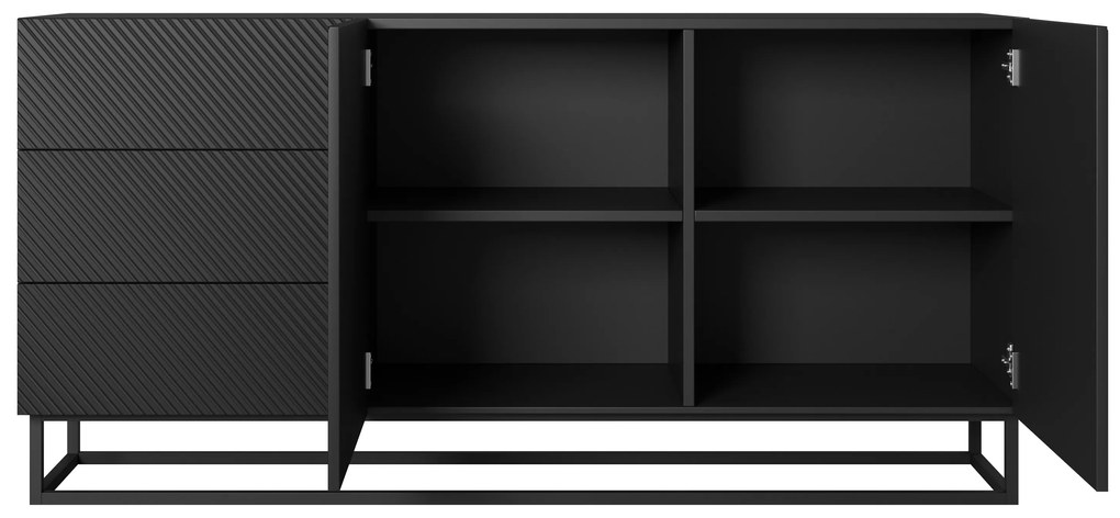 Comoda Asha 167 cm cu sertare și picioare metalice – negru mat