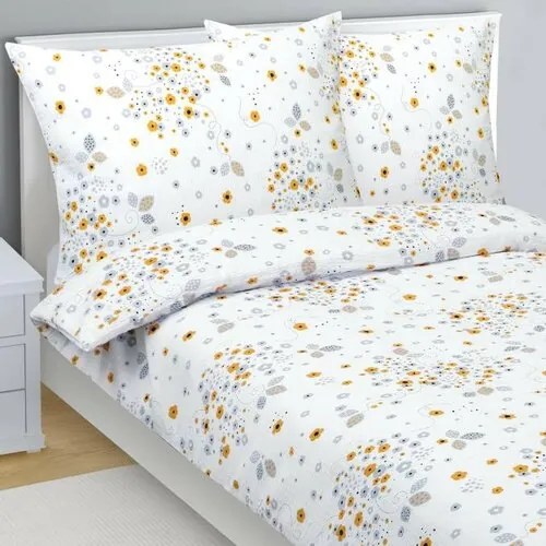 Lenjerie de pat creponată Bellatex Flori gri, galben , 140 x 220 cm, 70 x 90 cm, 140 x 220 cm, 70 x 90 cm