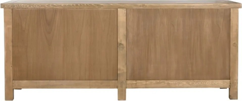 Bufet rustic din lemn de ulm reciclat, natur, cu 4 uși și decor geometric în relief, 96 x 230 x 48 cm, „Ervino”