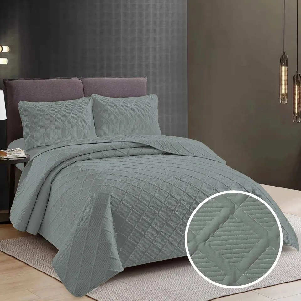 CUVERTURĂ PAT UNI + 2 FEȚE DE PERNĂ – WARM GRAY
