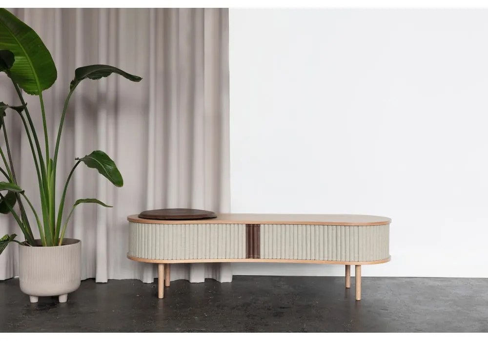 Masă TV gri/maro cu aspect de lemn de stejar 140x40 cm Audacious – UMAGE