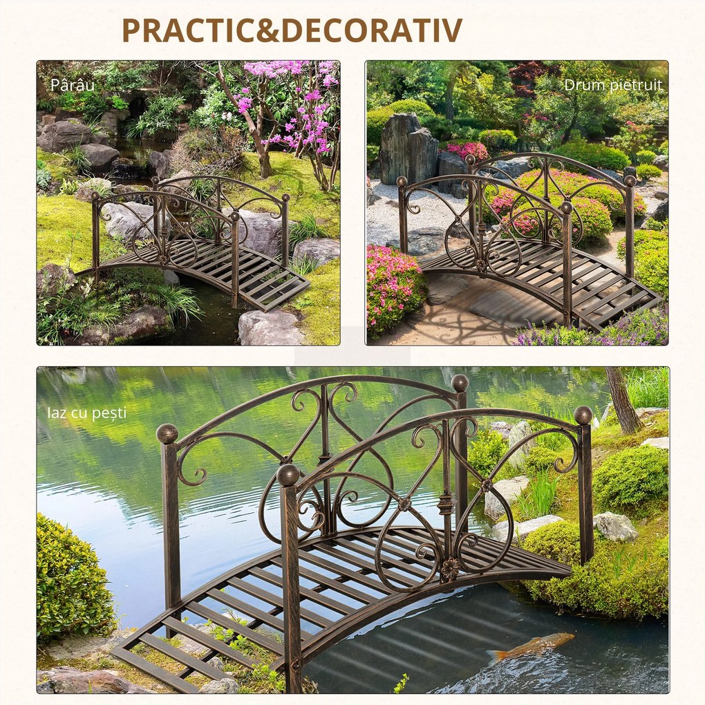 Podet de Gradina Outsunny Vintage din Metal, cu Elemente Florale, Bronz 99x68x53cm | Aosom Romania