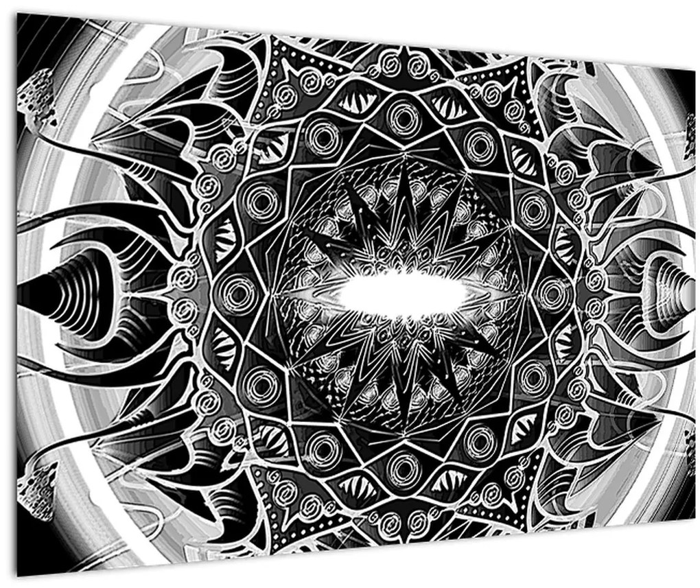 Tablou cu ornamente alb negre (90x60 cm)