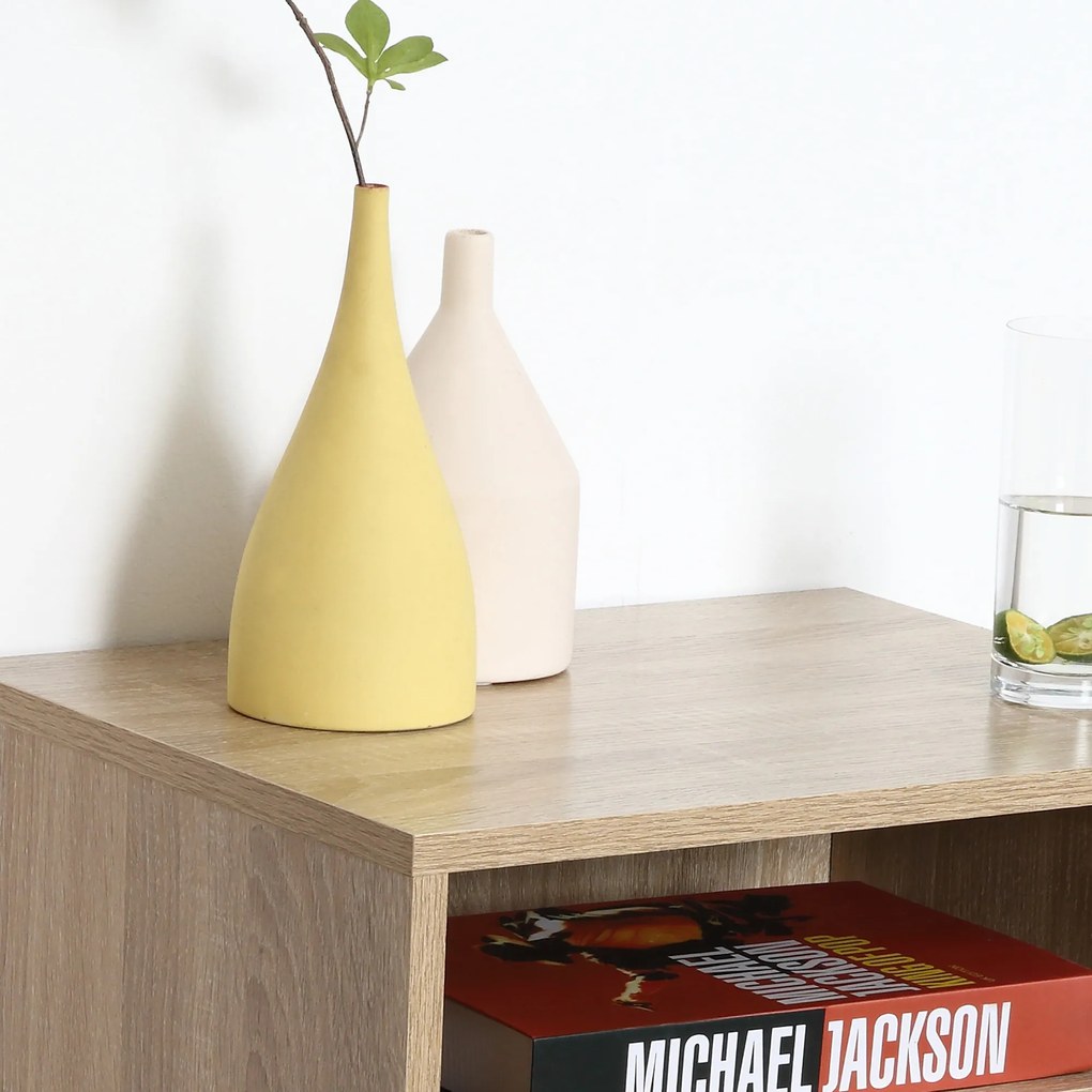 HOMCOM Set de 2 Noptiere murale, Set de 2 Noptiere, Sertar culisant, Nisa, Blat, Panouri Particule Aspect stejar Deschis | Aosom Romania