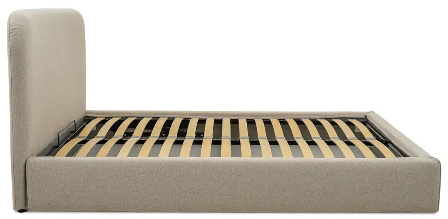 Pat matrimonial bej tapițat cu spațiu de depozitare cu somieră 140x190 cm Sea – Scandic