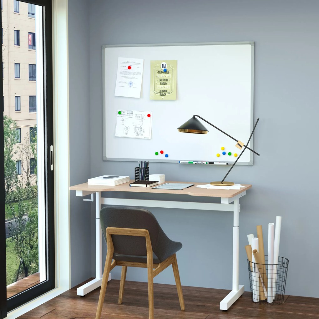 Vinsetto Birou Reglabil pe Inaltime cu Manivela, Birou Modern cu Reglare Manuala pentru Birou si Casa, 120x60x72-117cm, Alb | Aosom Romania
