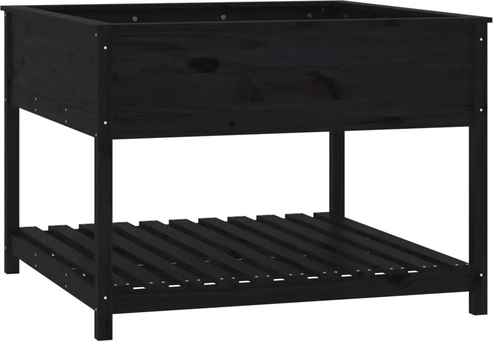 vidaXL Jardinieră cu raft, negru, 111,5x111,5x81 cm, lemn masiv de pin