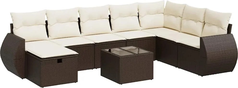 vidaXL Set canapele de grădină cu perne, 9 piese, maro, poliratan