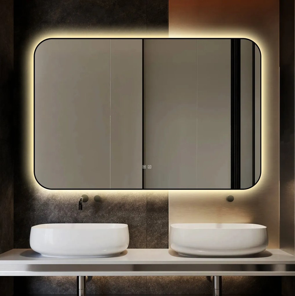 🪞 Oglindă LED cu Touch și Funcție Dezaburire – Ramă Negru, 120x80 cm, Model J187-12080 Smack