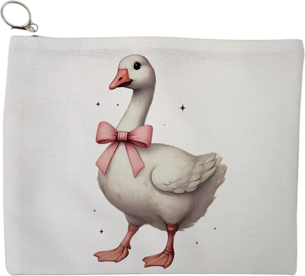 Portfard Cosmetice tip Plic, model Goose With Bow, 23x18 cm, Alb, BEKZ®