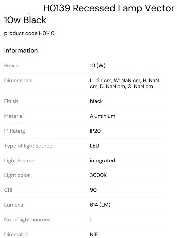 Spot LED Incastrabil Directionabil Design Modern, Vector 10w negru