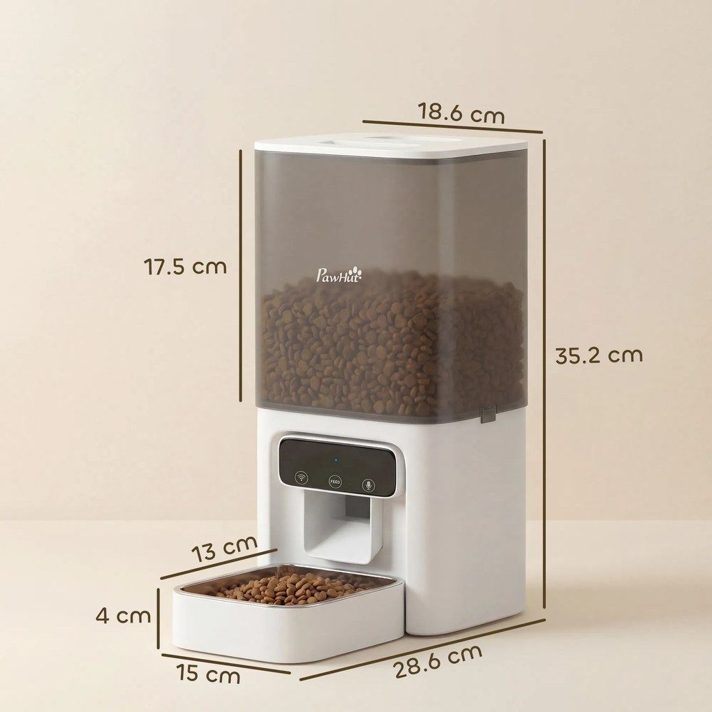 PawHut Distribuitor Automat pentru Pisici, 4.5L WiFi cu Timer, Programabil pentru 1-10 Mese, Hrănitor Automat cu Înregistrare Vocală și Alimentare Dublă pentru Pisici și Câini de Talie Mică | Aosom Romania