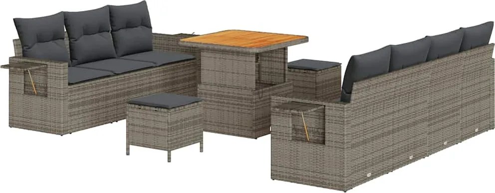 vidaXL Set de canapele pentru grădină cu pernă 10 pcs Gri poliratan