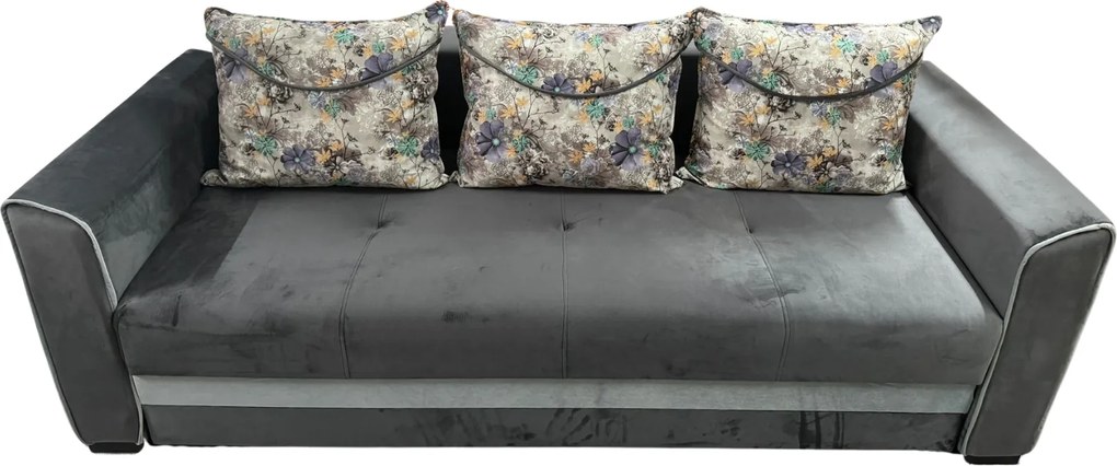 Canapea LILI extensibila, 3 locuri, cu lada de depozitare, catifea gri , 220x95x80 Gri, Catifea