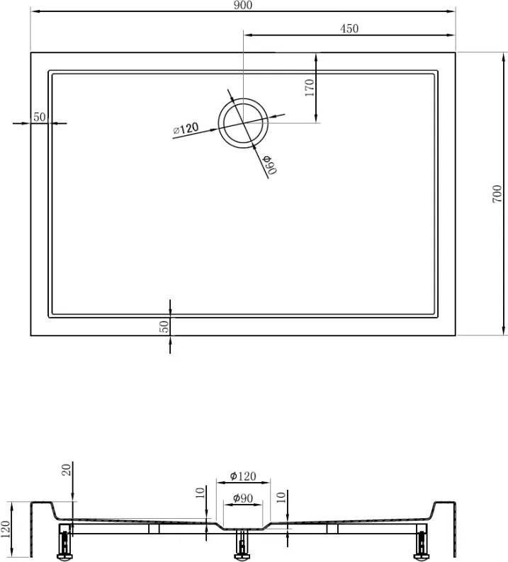 Mexen Flow+ cădiță de duș dreptunghiulară 90 x 70 cm, alb lucios - 46R107090H