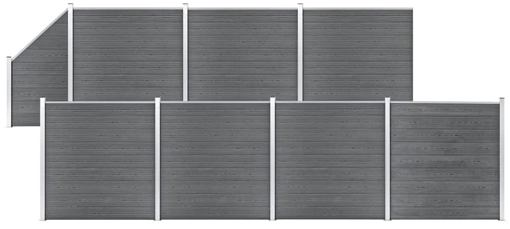 vidaXL Set panouri gard, 7 pătrate + 1 oblic, gri, 1311x186 cm, WPC