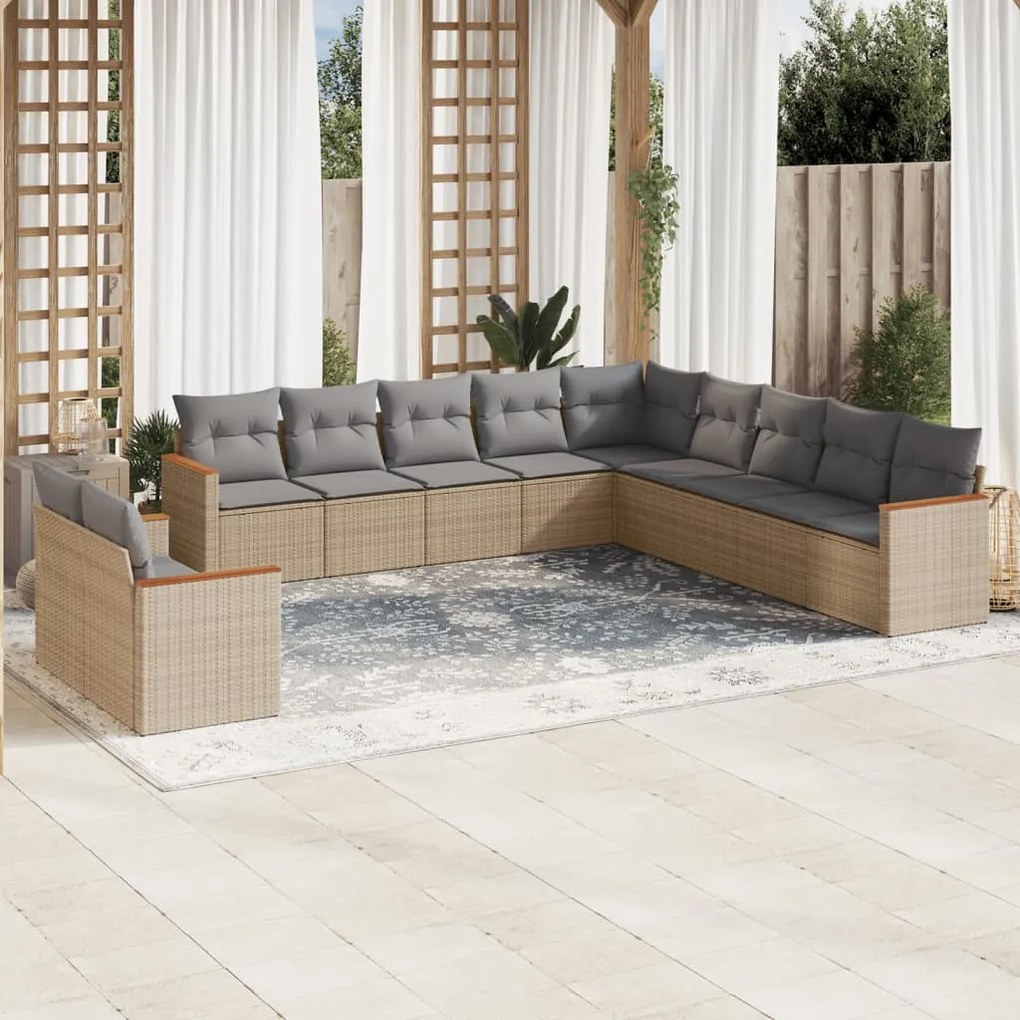vidaXL Set canapele de grădină, 11 piese, cu perne, bej, poliratan
