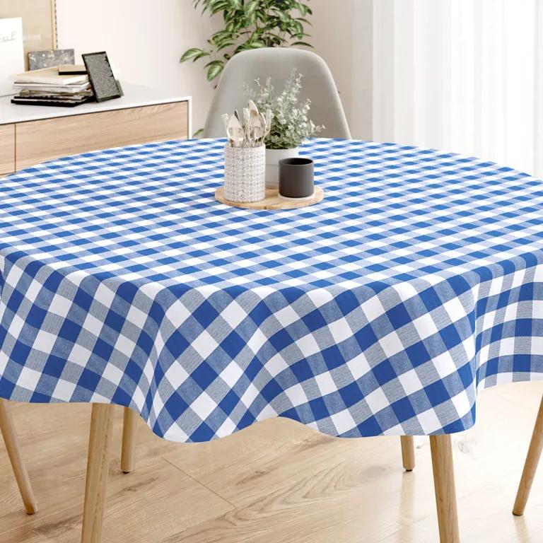 Goldea față de masă din 100% bumbac kanafas - carouri mari albastre și albe - rotundă Ø 100 cm