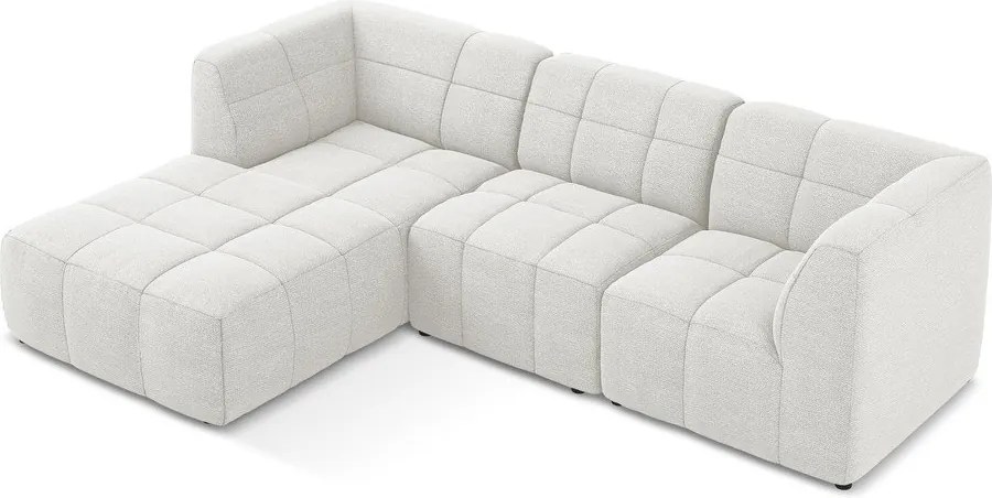 Colțar alb cu tapițerie din țesătură bouclé (cu colț pe partea stângă/cu șezlong) Aloha – Makamii