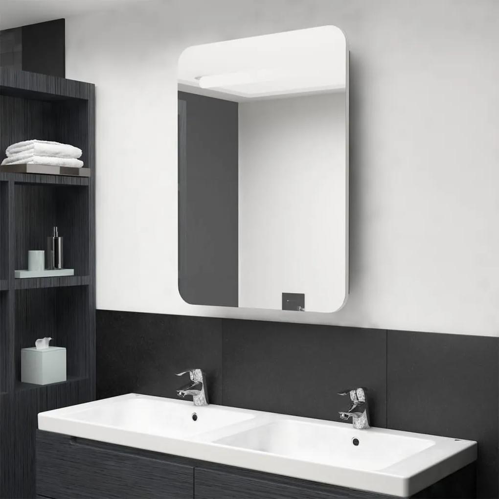 Dulap de baie cu oglinda si LED, alb si stejar, 60x11x80 cm alb si stejar