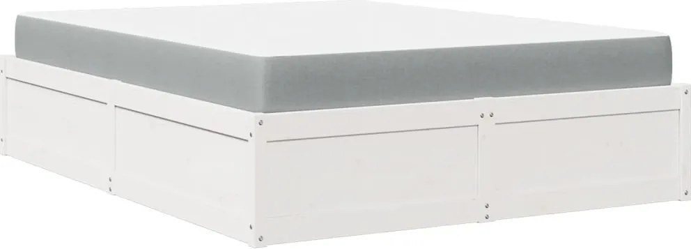 vidaXL Pat cu saltea, alb, 160x200 cm, lemn masiv pin