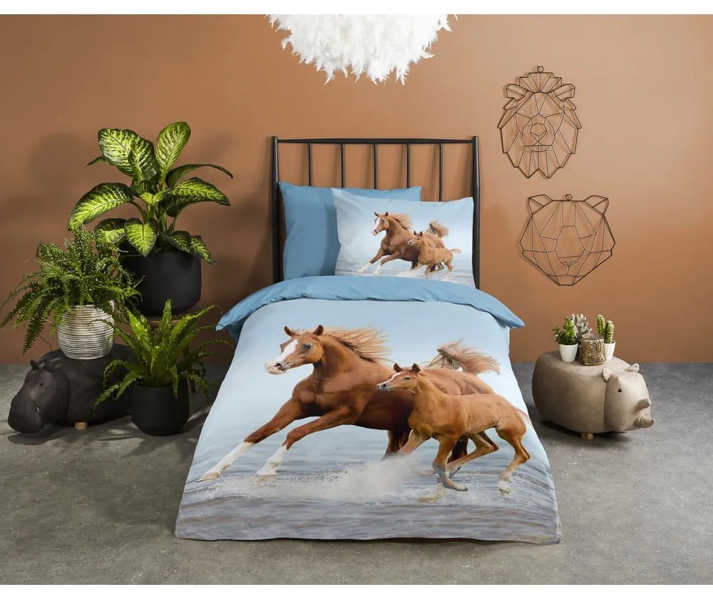 Lenjerie de pat pentru copii albastră din bumbac pentru pat de o persoană 140x200 cm Free – Good Morning