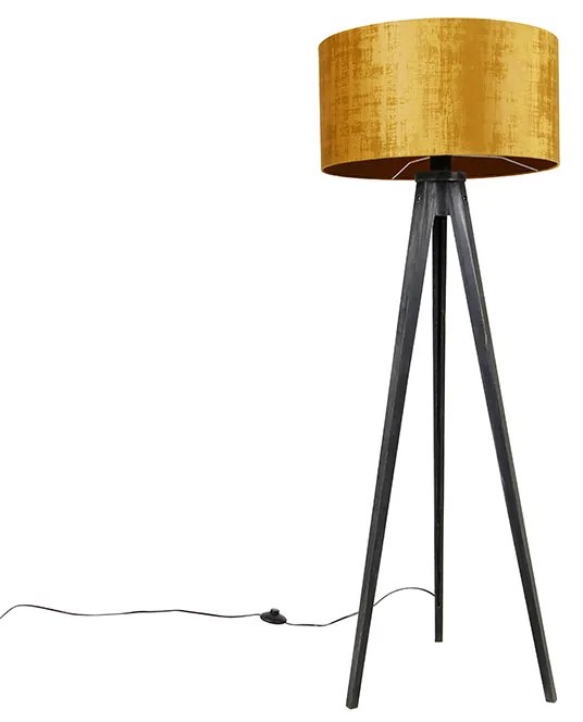 Lampă de podea cu trepied negru cu abajur auriu 50 cm - Tripod Classic