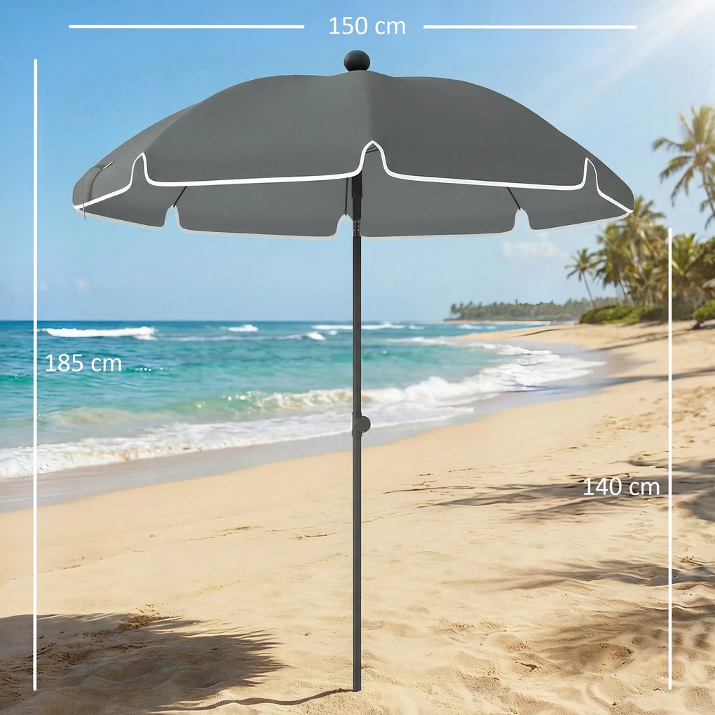 Outsunny Umbrelă de Plajă Inclinabilă cu Ancoră pentru Nisip și Geantă de Transport, Ø150x185 cm, Gri Închis | Aosom Romania