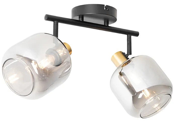 Plafoniera spot neagra cu auriu cu sticla fumurie 2 lumini - Zuzanna