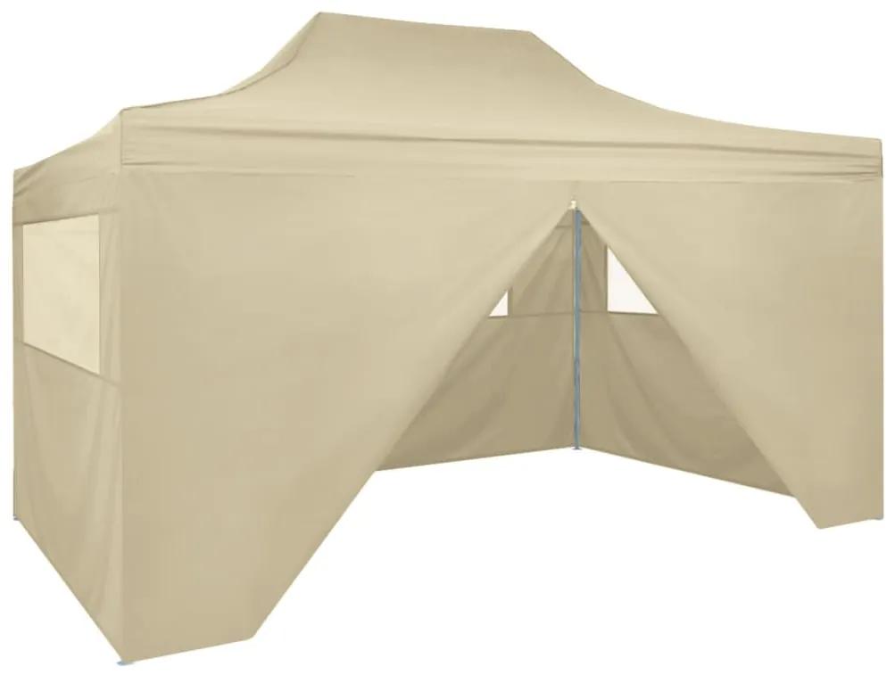 Foldable tent pop-up with 4 side walls 3x4,5 m cream white