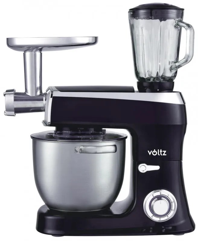 Robot de bucatarie Voltz V51115AS, 2100W, 7.5 litri, Masina de tocat carne si blender, 3 agitatoare, 6 trepte + Pulse, Negru