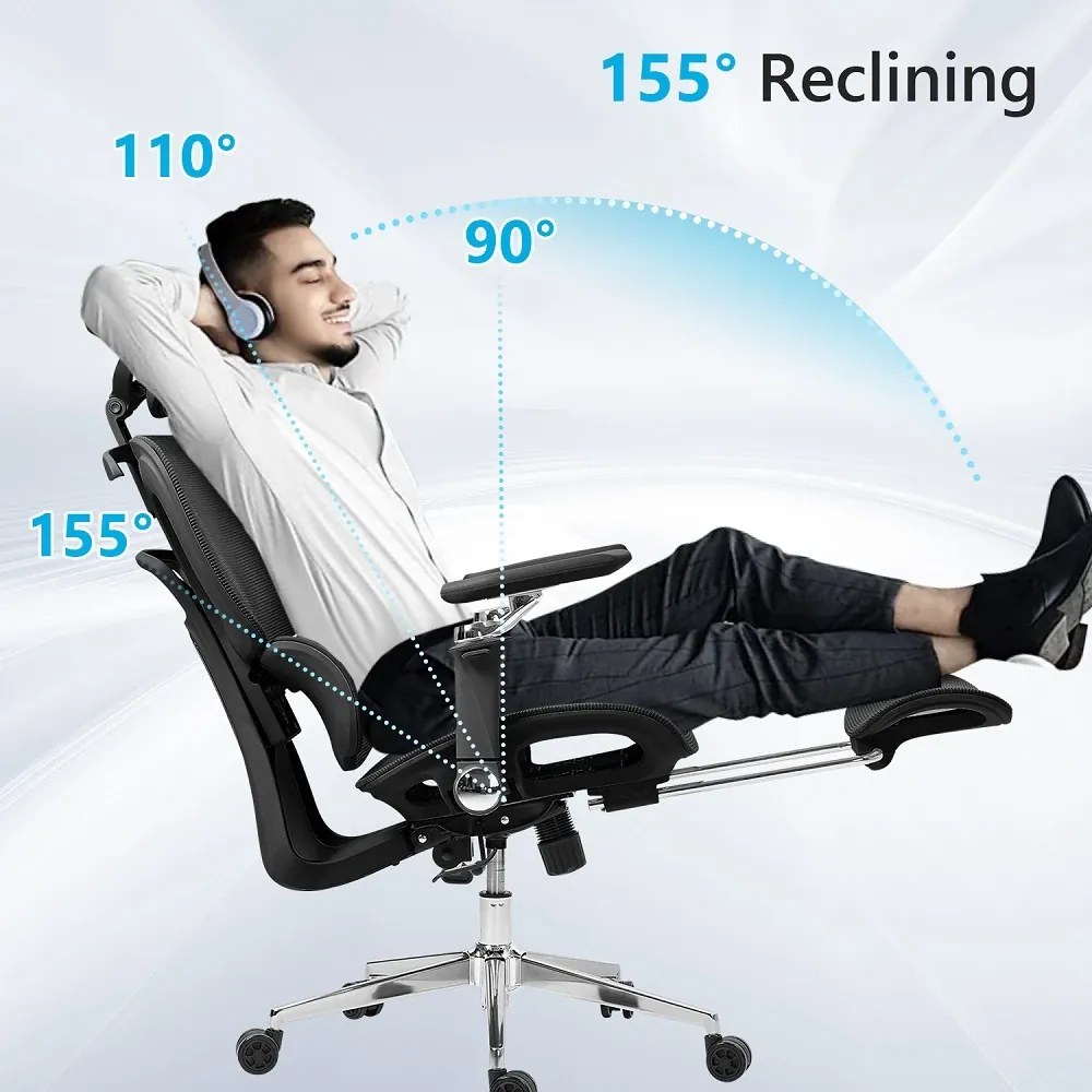 METACHAIR DORO Scaun ergonomic, cotiere 6D, suport lombar dinamic, spătar reglabil înălțime, tetieră 2D, suport picioare, mecanism multifunctional inclinare/blocare, pivotant, Mesh, Negru