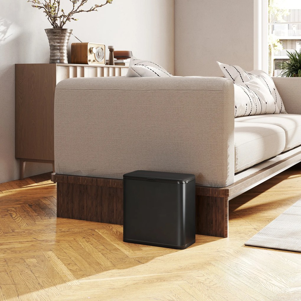 HOMCOM Pubelă 8 L cu Capac din Oțel Inoxidabil, Suspendată sau de Sine Stătătoare, 29,7x17,4x30 cm, Negru | Aosom Romania