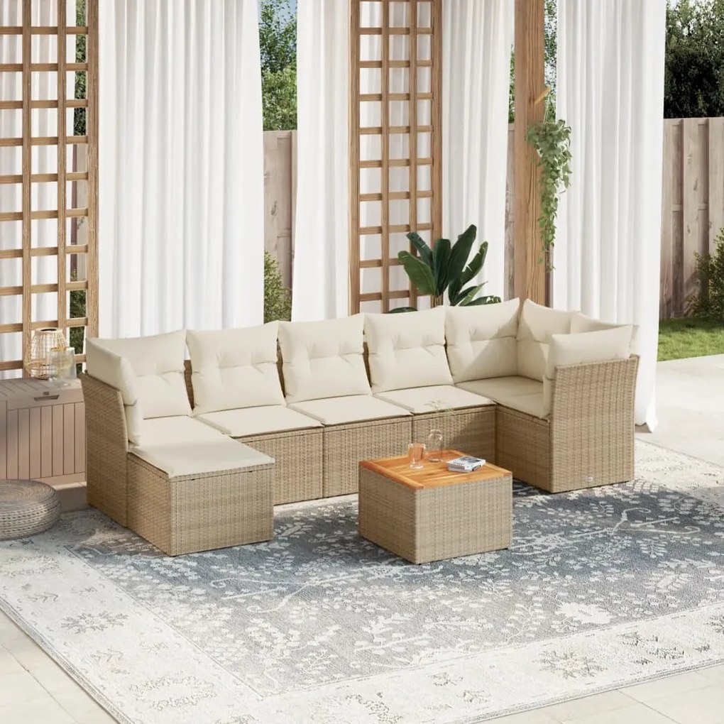 vidaXL Set canapele de grădină, 8 piese, cu perne, bej, poliratan
