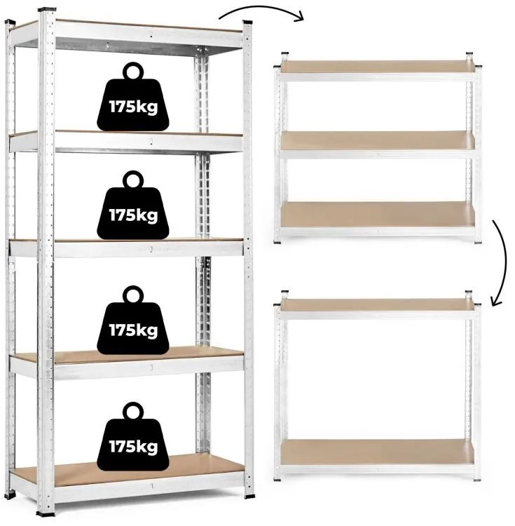 Raft metalic stabil pentru depozitare. Model cu 5 nivele 180x90x40