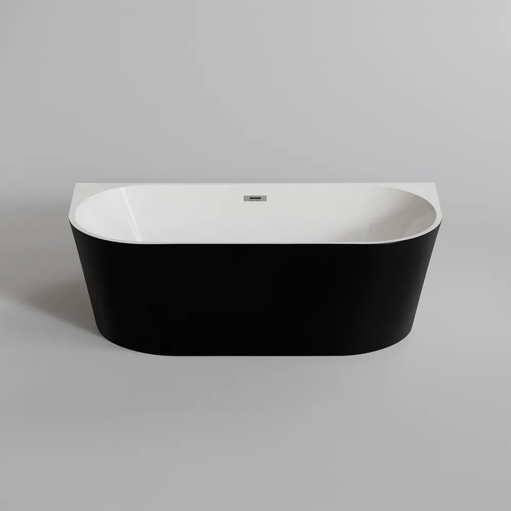 LANA Cadă de baie semi-freestanding, pentru montaj lângă perete, negru-alb, 170x75x58 cm