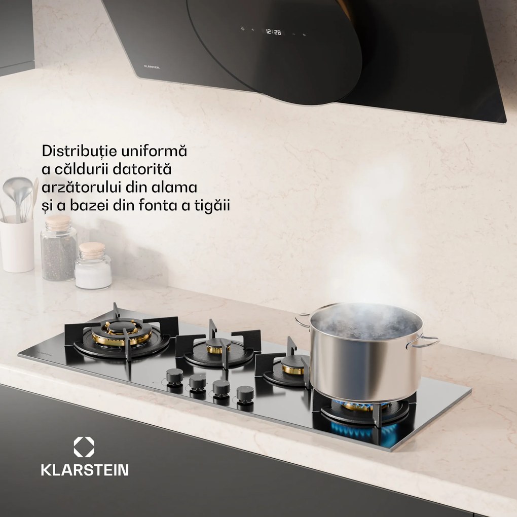 Klarstein Plită pe gaz Goldflame 4 Slim, 4 arzătoare, pentru gaz lichid sau natural
