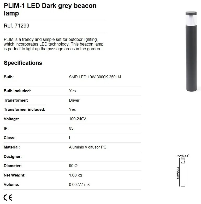 Stalp LED de iluminat exterior design modern IP65 PLIM-1