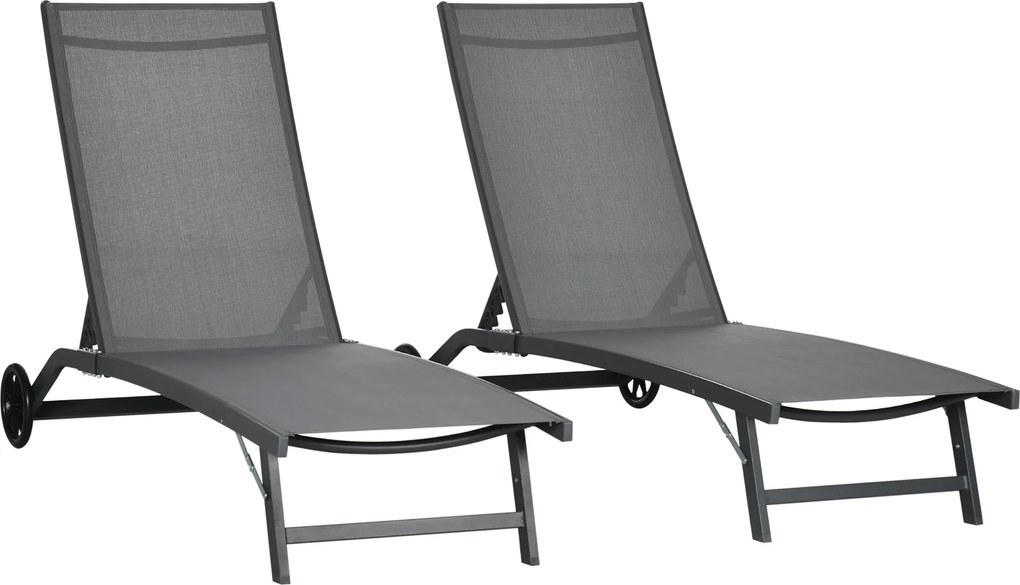 Outsunny Set de 2 Șezlonguri Rabatabile pe 5 Niveluri, Șezlonguri din Aluminiu și Țesătură Respirabilă, 66x165x102 cm, Albastru | Aosom Romania