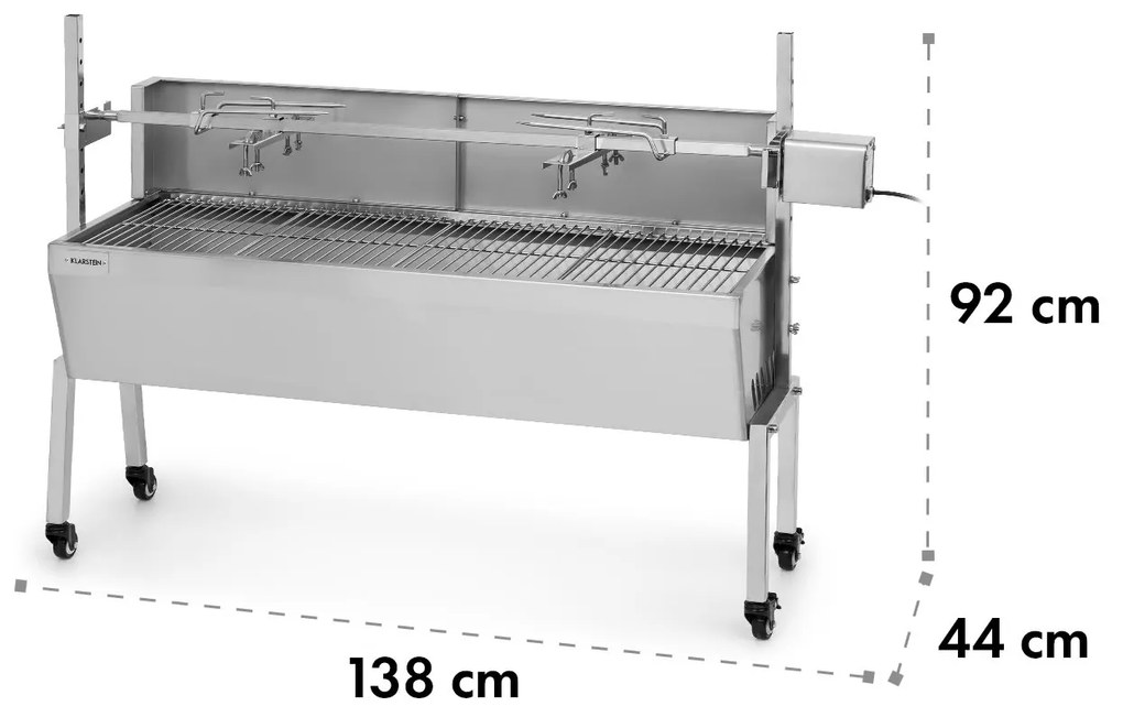 Sauenland Pro, grătar pentru prepararea porcușorilor, 13 W, 4 roți, oțel inoxidabil