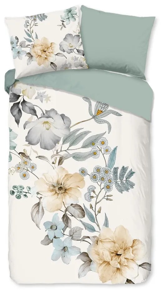 Lenjerie de pat verde-crem din bumbac pentru pat de o persoană, extinsă 140x220 cm Celina – Good Morning